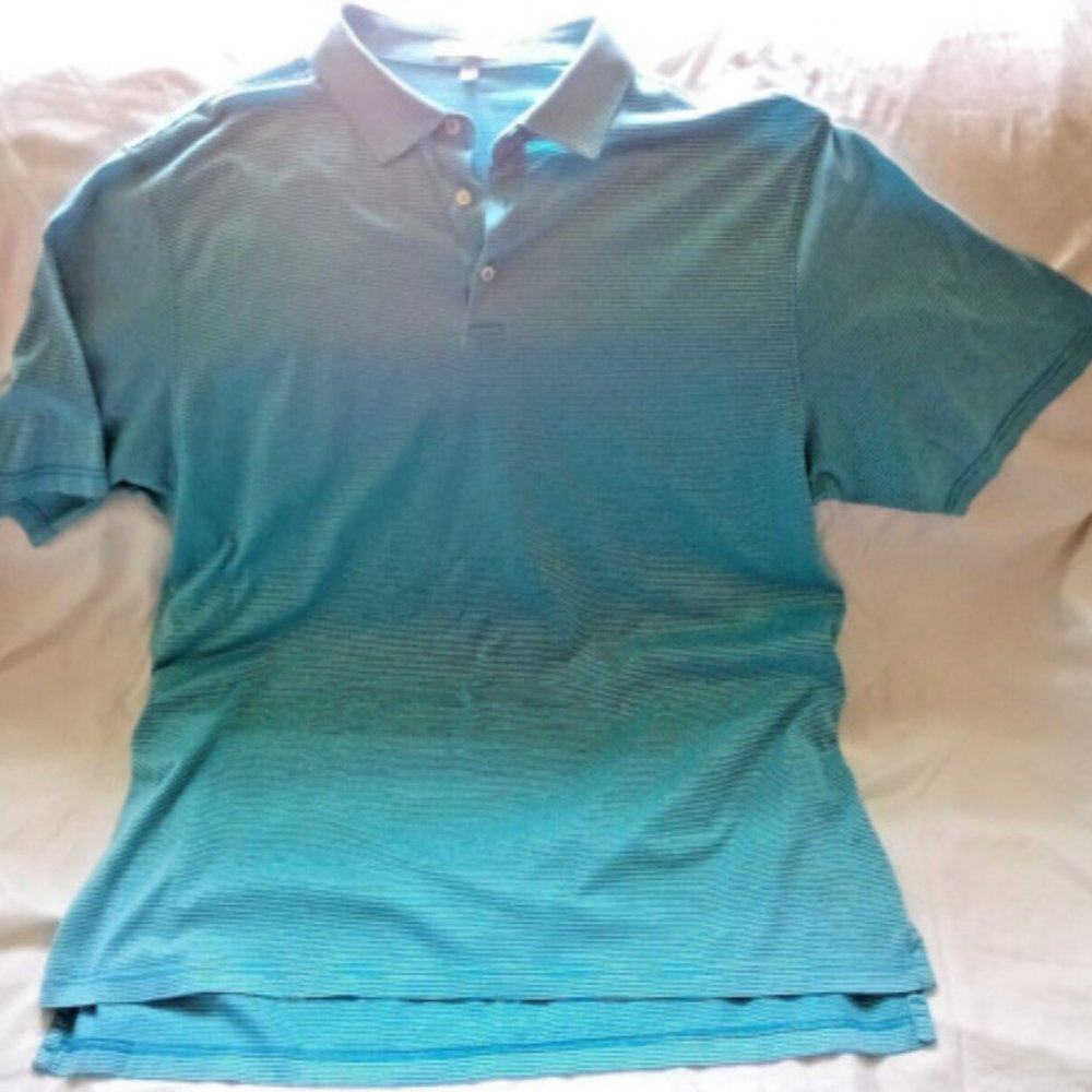 Men's 100% Cotton XXL Polo Style Golf Shirt Teal Blue Stripe- XXL